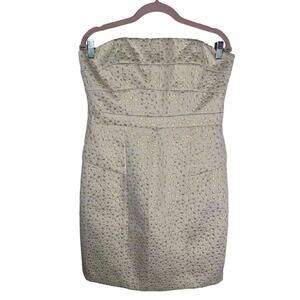 Cynthia Steffe Diandra Metallic Gold Cream Strapless Dress | Size 12 NWT